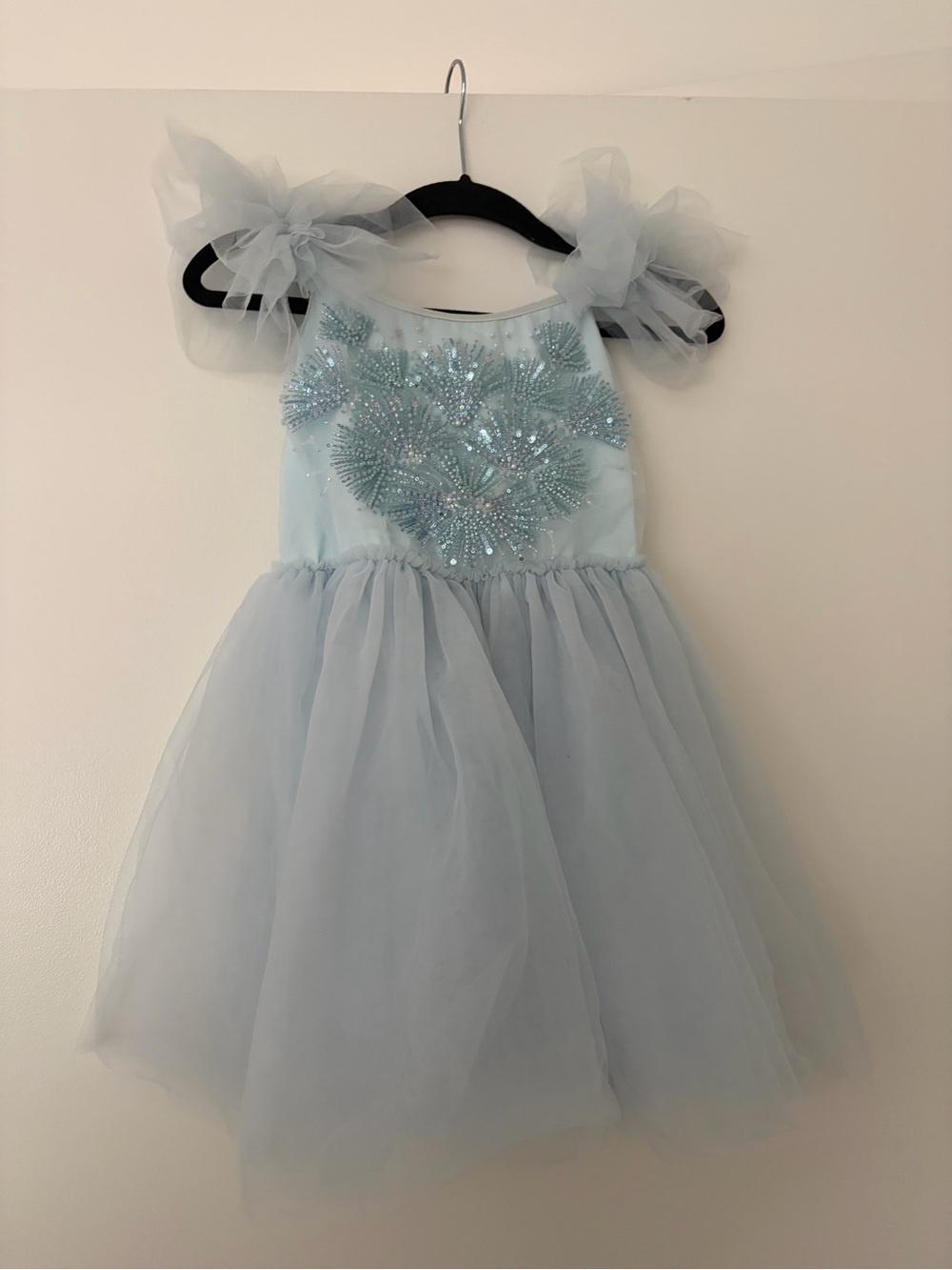 Light Blue Tulle Flower Appliqué Kids Dress